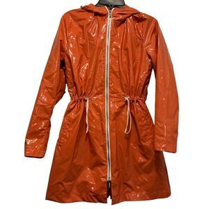 Jane Post Lightweight Rain Parka in Glossy Tangerine Orange